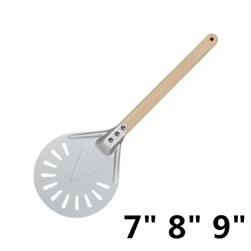 Pizza Turning small Pizza Peel Paddle Short round Tool Non Slip wooden Handle 7 8 9 inch Perforated Pizza Shovel Aluminum