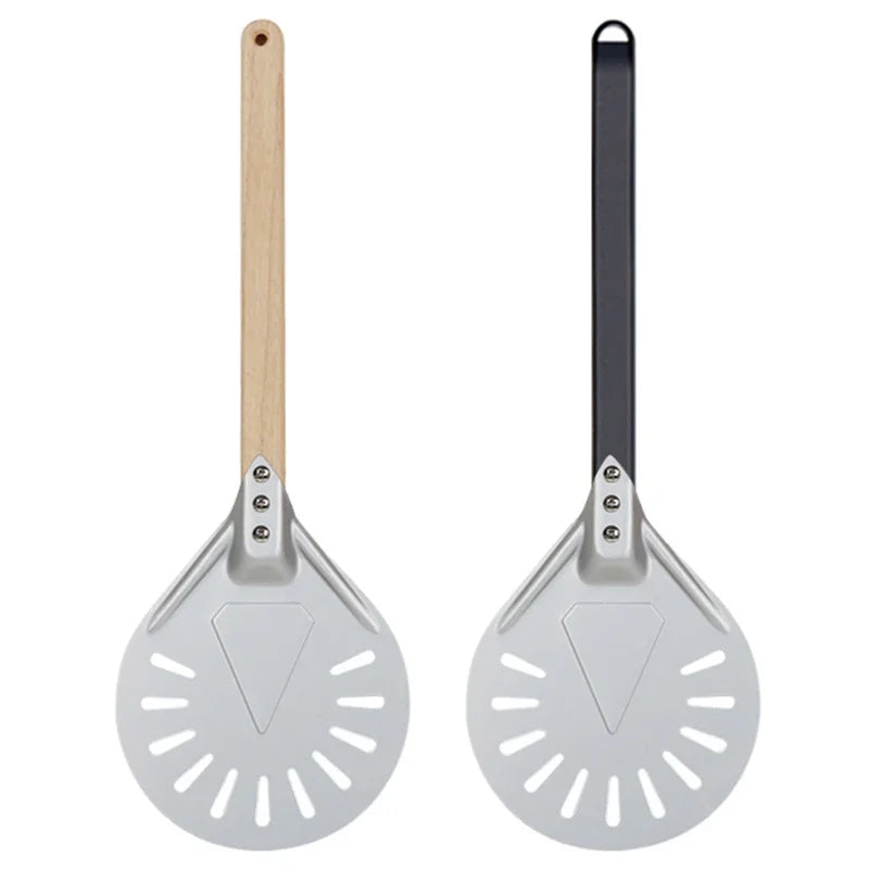 Pizza Turning small Pizza Peel Paddle Short round Tool Non Slip wooden Handle 7 8 9 inch Perforated Pizza Shovel Aluminum