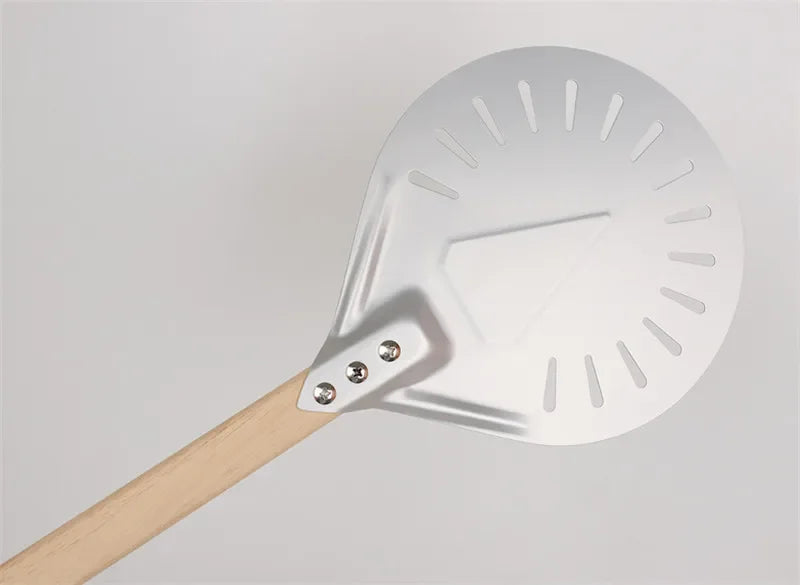 Pizza Turning small Pizza Peel Paddle Short round Tool Non Slip wooden Handle 7 8 9 inch Perforated Pizza Shovel Aluminum