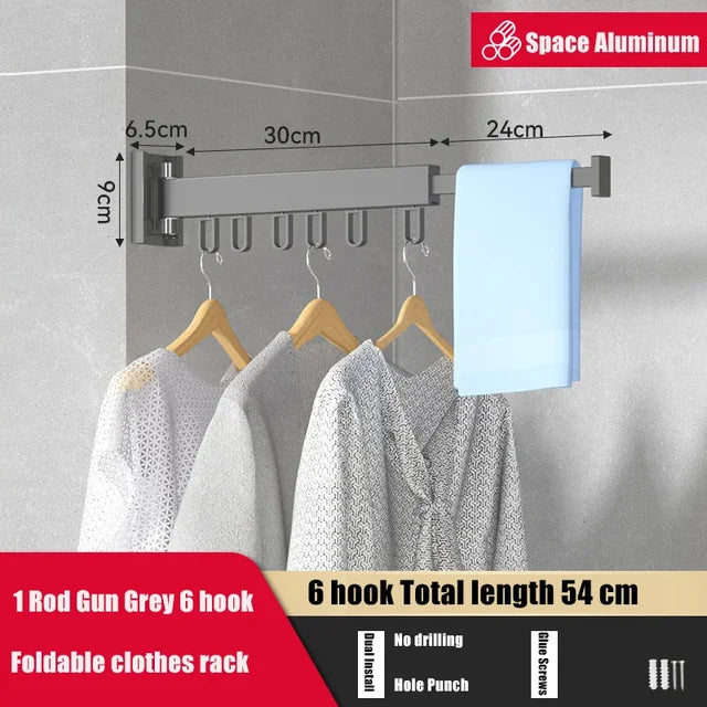 Retractable Cloth Drying Rack Folding Clothes Hanger Wall Mount  Indoor & Outdoor Space Saving Aluminum Home Laundry Clothesline