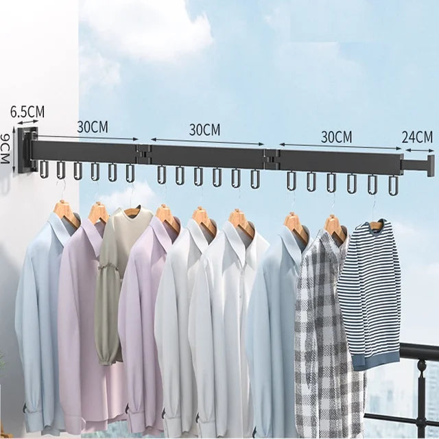 Retractable Cloth Drying Rack Folding Clothes Hanger Wall Mount  Indoor & Outdoor Space Saving Aluminum Home Laundry Clothesline