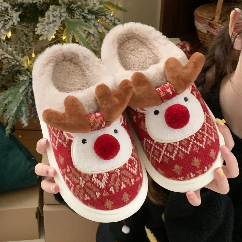 Cotton Slippers For Woman Cute Cartoon Deer Anti-slip Girls Indoor Home Floor Shoes Fashion Party Slides