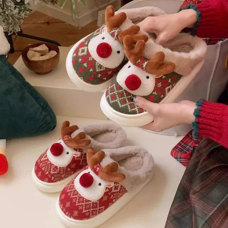 Cotton Slippers For Woman Cute Cartoon Deer Anti-slip Girls Indoor Home Floor Shoes Fashion Party Slides