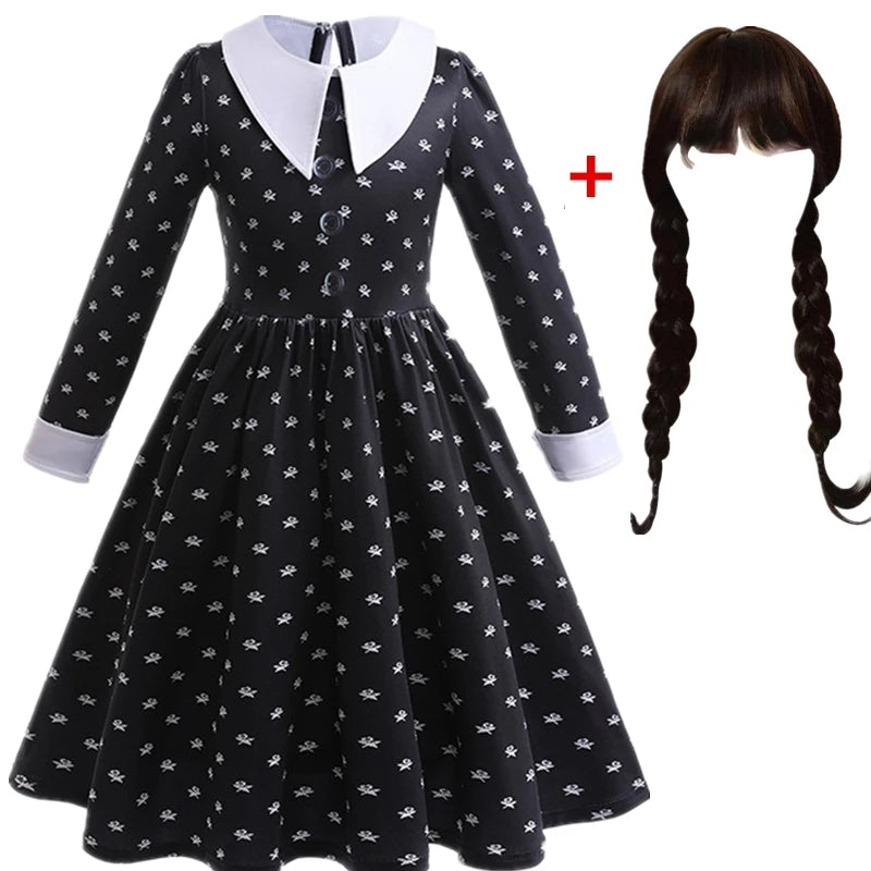 Wednesday Addams Costumes for Girls 2023 Movie Wednesday Mesh Dress Halloween Carnival  Gothic Winds Party Dress Up for 3-10 Yrs