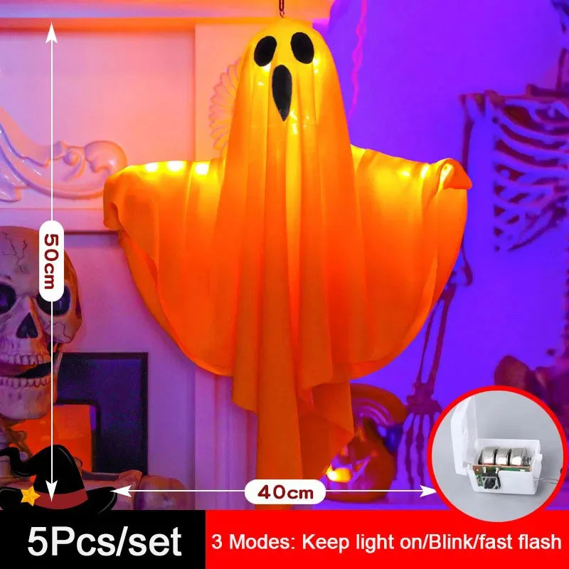 2024 LED Glow Ghost Party Halloween Decoration for Home Indoor Outdoor Haunted House Bar Hanging Horror Props with Lights