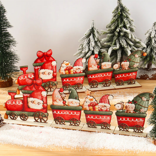 Christmas Wooden Train Merry Christmas Decoration for Home 2024 Christmas Ornaments Navidad Xmas Gift New Year 2025