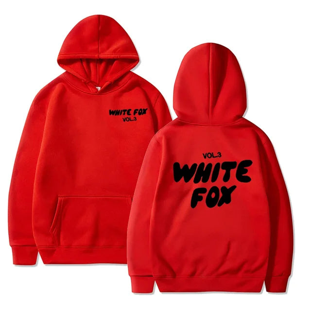 Women's white fox hooded sweatshirt letter printed fashion loose sweater Harajuku casual sweatshirt long sleeved