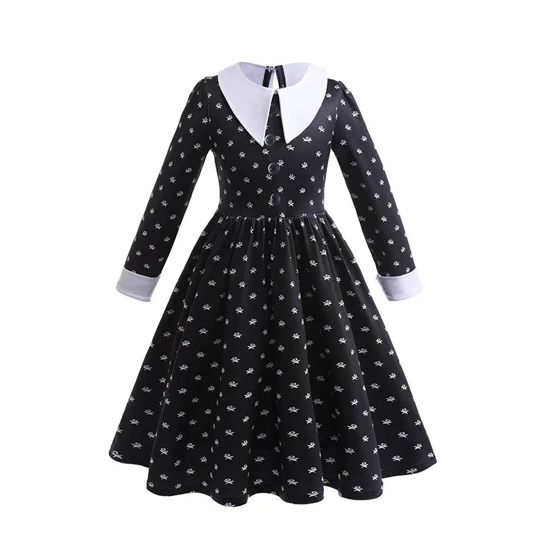 Wednesday Addams Costumes for Girls 2023 Movie Wednesday Mesh Dress Halloween Carnival  Gothic Winds Party Dress Up for 3-10 Yrs