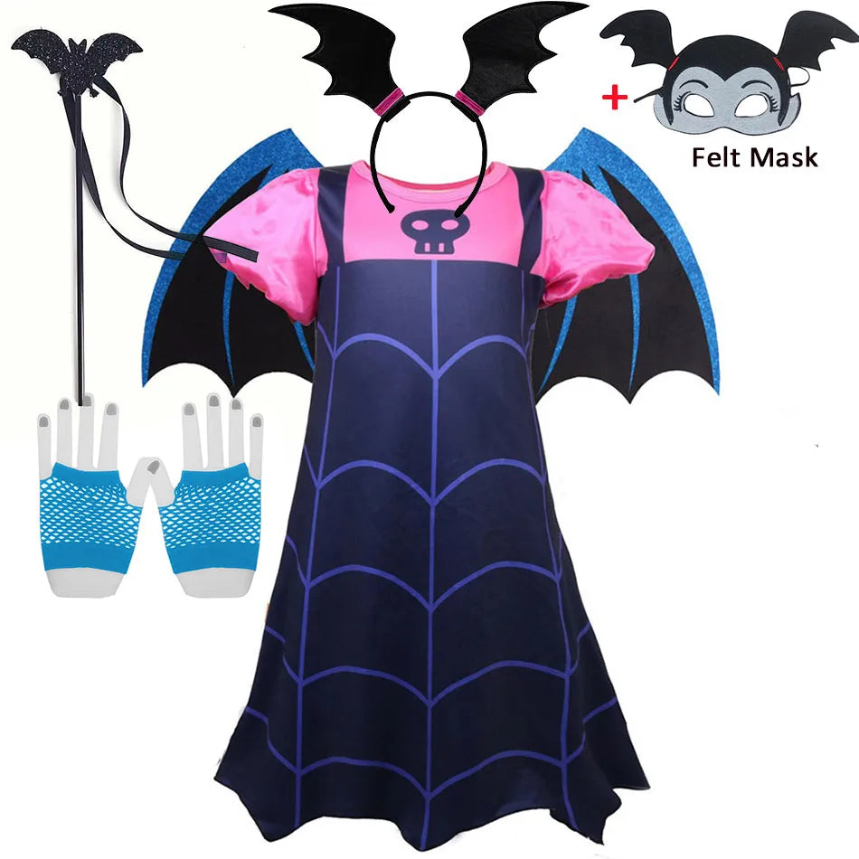 Halloween Vampire Disguise Clothing Child Disney Junior Vampirina Dress with Wings Gloves Girls All Saints' Day Kids Costume