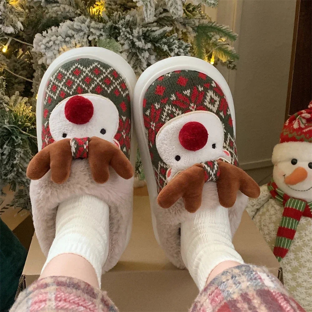 Cotton Slippers For Woman Cute Cartoon Deer Anti-slip Girls Indoor Home Floor Shoes Fashion Party Slides