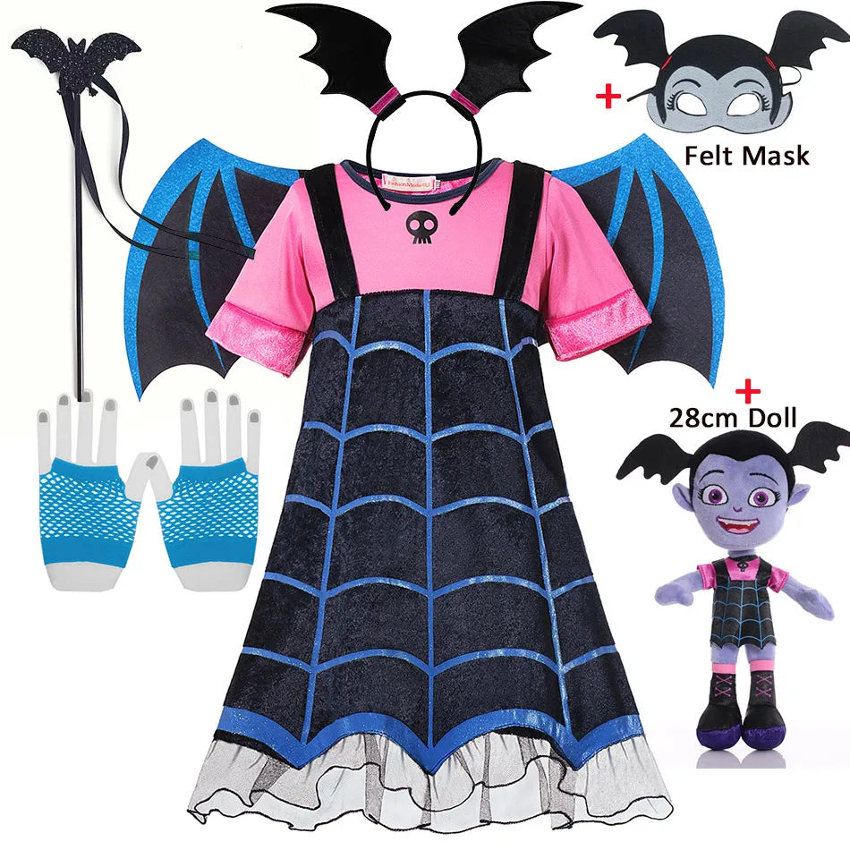 Halloween Vampire Disguise Clothing Child Disney Junior Vampirina Dress with Wings Gloves Girls All Saints' Day Kids Costume