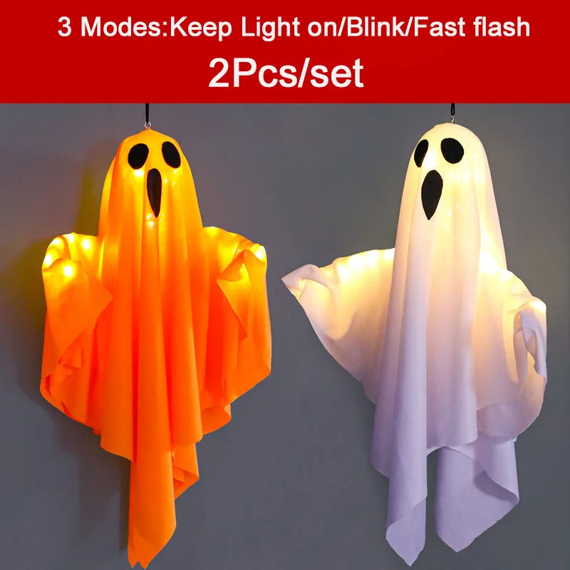 2024 LED Glow Ghost Party Halloween Decoration for Home Indoor Outdoor Haunted House Bar Hanging Horror Props with Lights