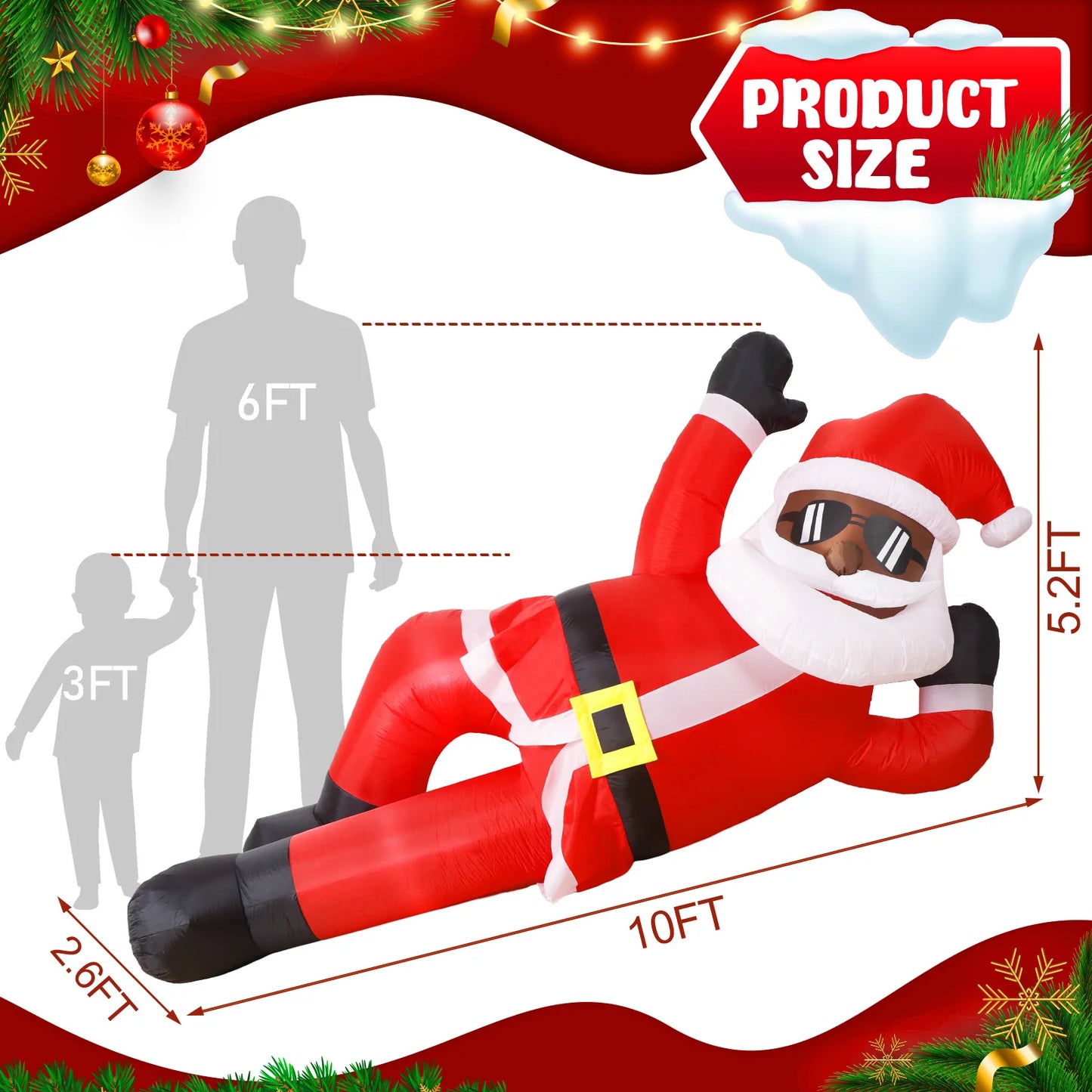 10FT Giant Christmas Inflatable Black Santa Christmas Outdoor Inflatables Christmas Blow Up Yard Decorations for Xmas Garden