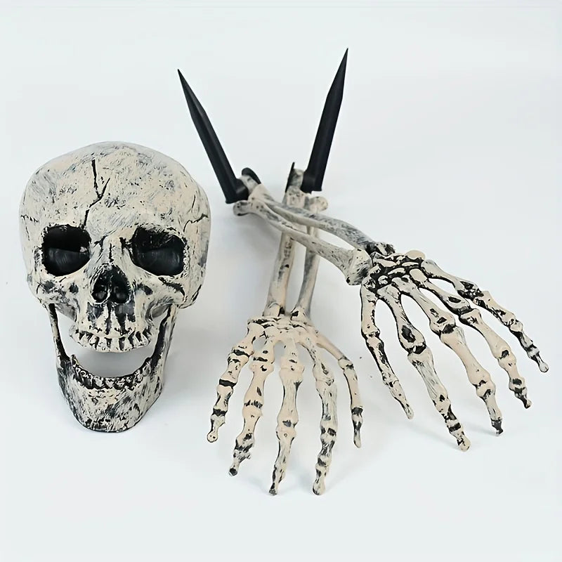 Realistic Skeleton Stakes Halloween Realistic Skull Skeleton Head Human Hand Arms for Halloween Party Home Garden Lawn Decor