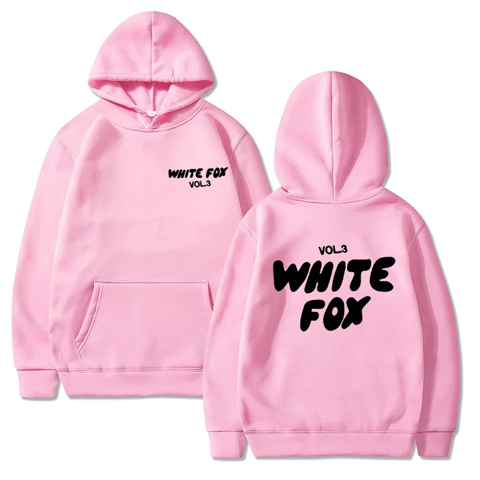 Women's white fox hooded sweatshirt letter printed fashion loose sweater Harajuku casual sweatshirt long sleeved