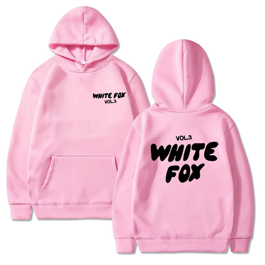 Women's white fox hooded sweatshirt letter printed fashion loose sweater Harajuku casual sweatshirt long sleeved