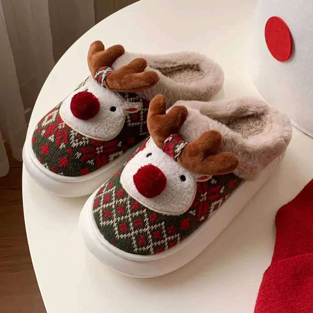 Cotton Slippers For Woman Cute Cartoon Deer Anti-slip Girls Indoor Home Floor Shoes Fashion Party Slides