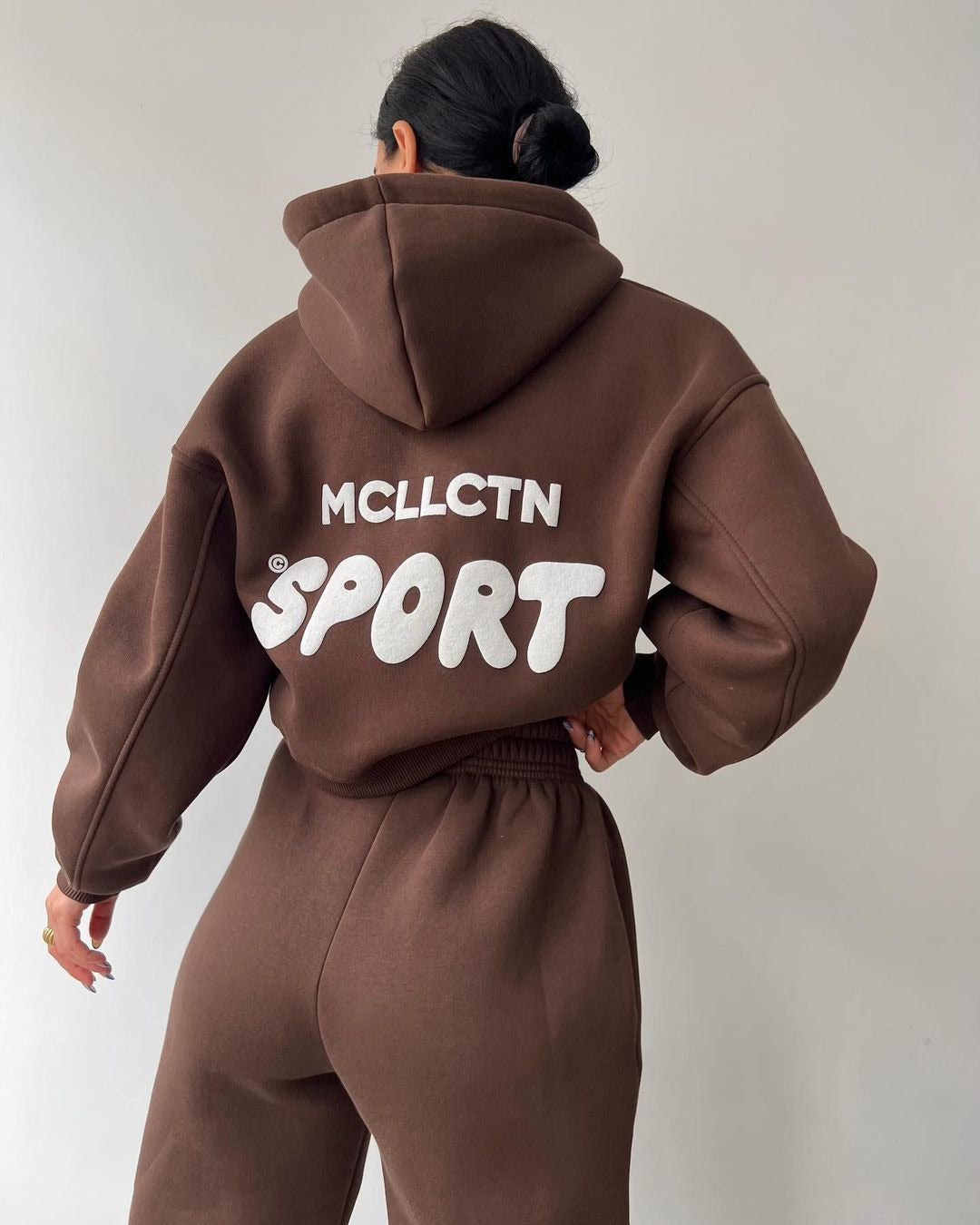 MCLLCTN Sport Women Tracksuit Solid Long Sleeve Letter Print Hoodie Fall Casual Loose Hooded Sets Warm Suit Trousers Two Piece Pants Sets