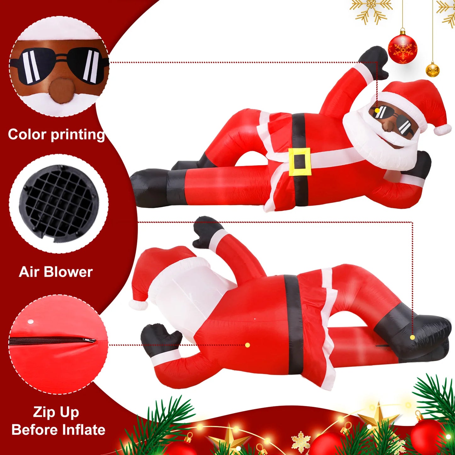 10FT Giant Christmas Inflatable Black Santa Christmas Outdoor Inflatables Christmas Blow Up Yard Decorations for Xmas Garden