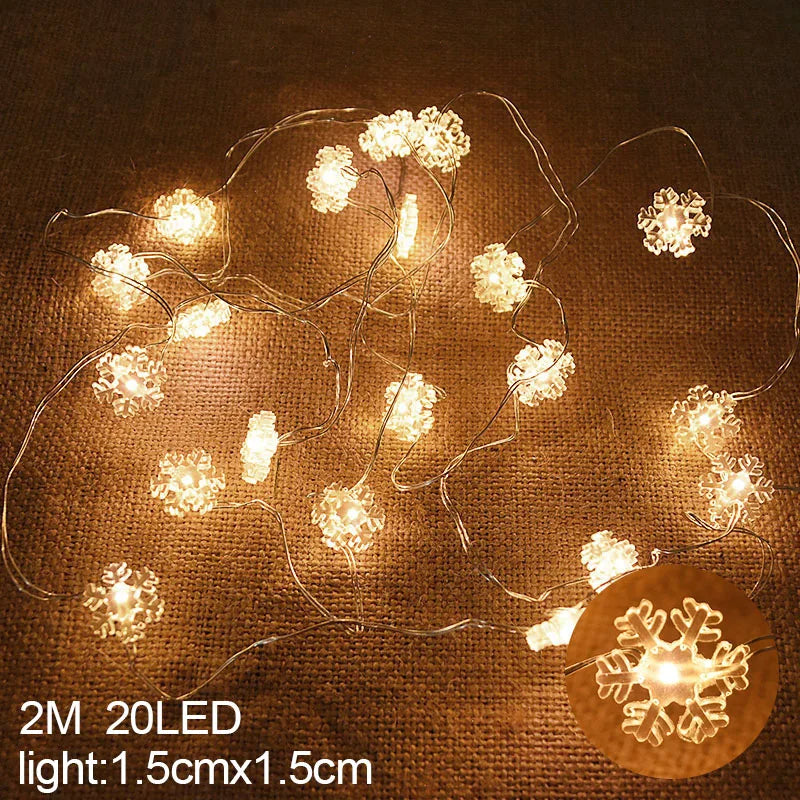 2M 20LED Santa Claus Snowflake LED Light String Decoration For Home Tree Ornament 2024 Kids Gift New Year