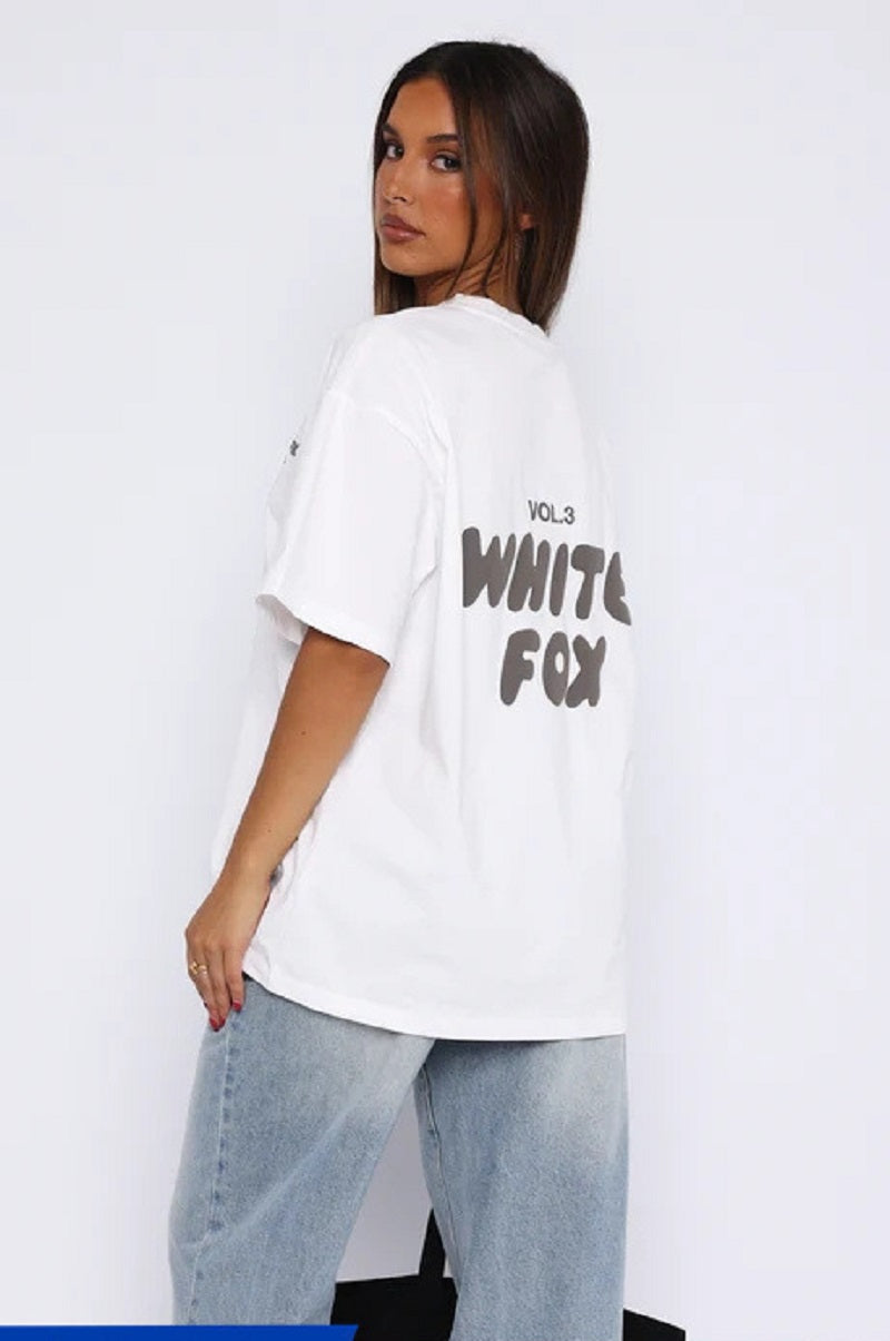 White Fox Summer Street Round Neck Letter Tshirts Short Sleeve Tops Mens Woman Fashion Tide Casual T-Shirt Short Sleeves Loose Comfortable