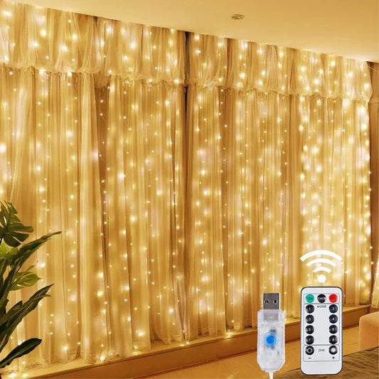 Lights LED Fairy String Curtain Lights 8 Mode Remote USB Festoon Decor For Home Holiday New Year Lamp