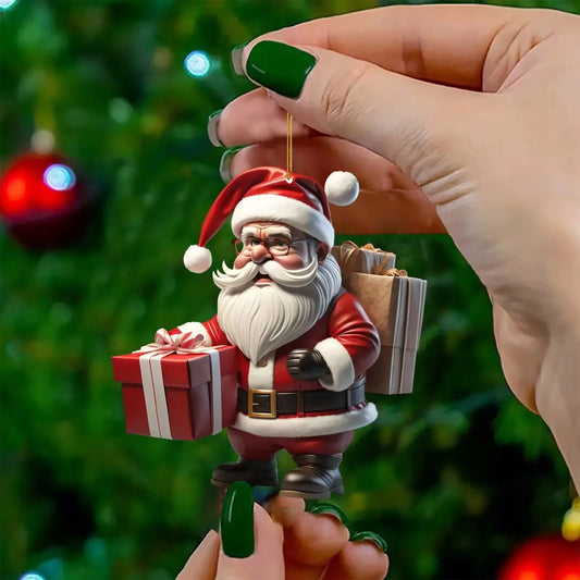 Flat Acrylic Cartoon Car Haning Pendants Santa Claus Snowman Ornaments Decor Noel Tree Hangings