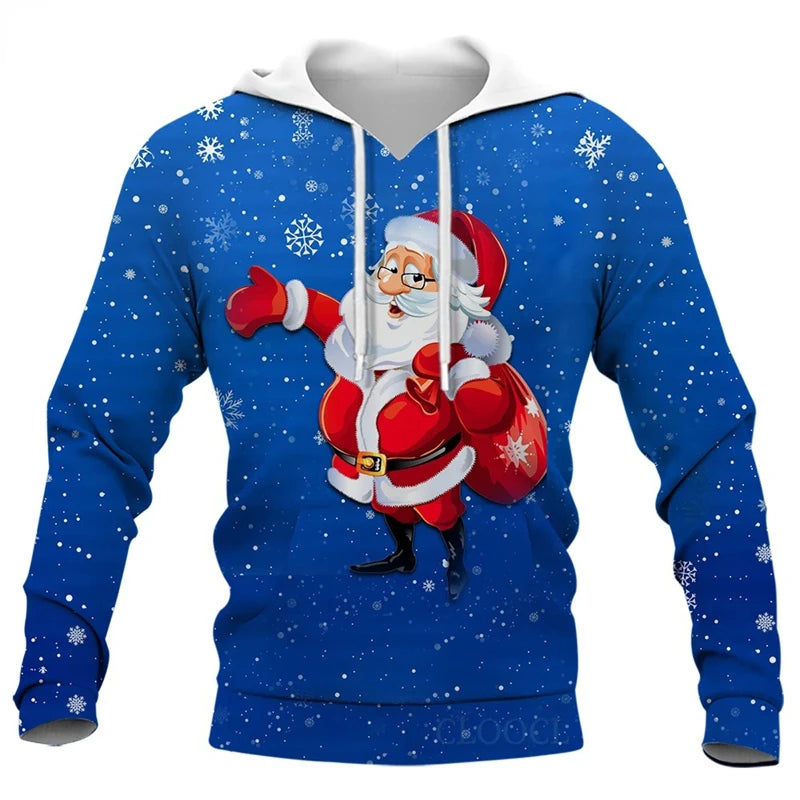 Funny Santa Claus Graphic Hoodies For Men Clothes Fashion Christmas Gifts Tracksuit Snowman 3D Printed Pullovers Y2k Hoody