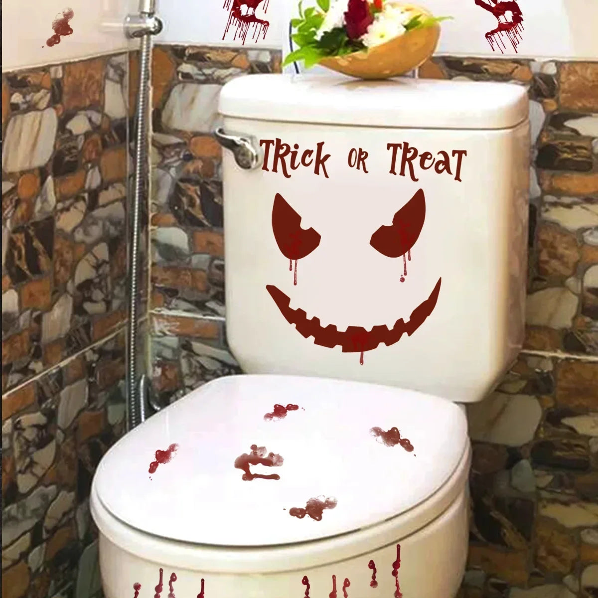 Halloween Toilet Lid Sticker DIY 3D Horrible Wall Decals For Home Bathroom Scream Bloody Decor Dark Halloween Party Decoration