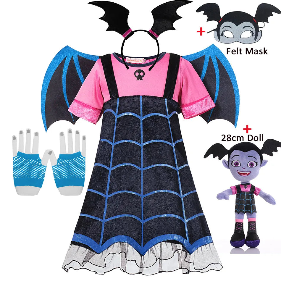 Halloween Vampire Disguise Clothing Child Disney Junior Vampirina Dress with Wings Gloves Girls All Saints' Day Kids Costume