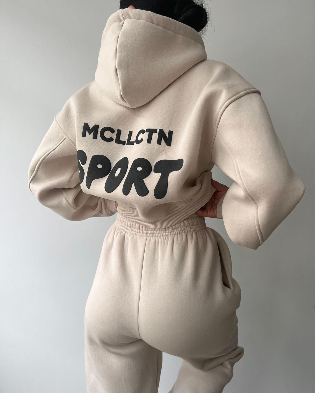 MCLLCTN Sport Women Tracksuit Solid Long Sleeve Letter Print Hoodie Fall Casual Loose Hooded Sets Warm Suit Trousers Two Piece Pants Sets