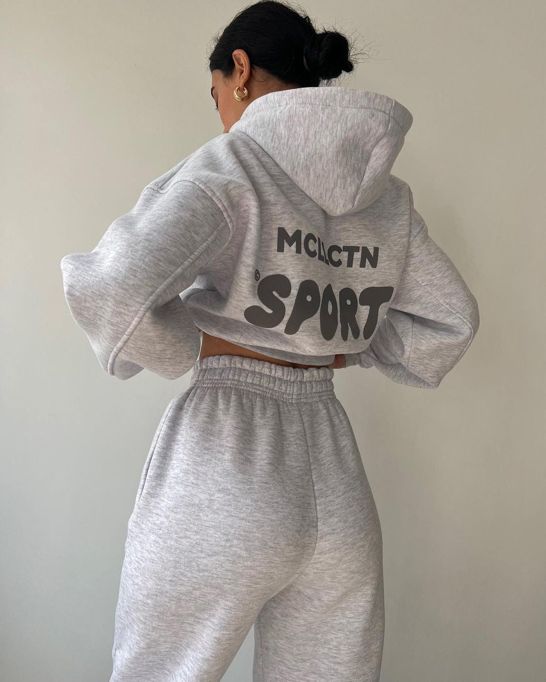 MCLLCTN Sport Women Tracksuit Solid Long Sleeve Letter Print Hoodie Fall Casual Loose Hooded Sets Warm Suit Trousers Two Piece Pants Sets