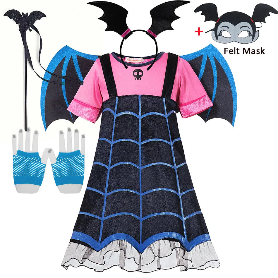 Halloween Vampire Disguise Clothing Child Disney Junior Vampirina Dress with Wings Gloves Girls All Saints' Day Kids Costume