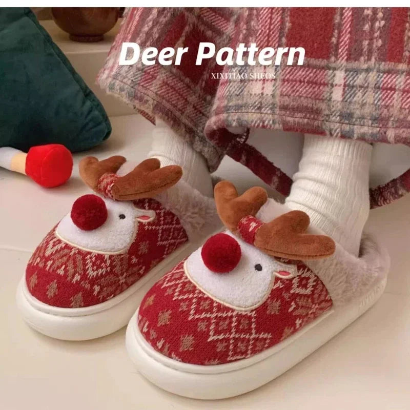 Cotton Slippers For Woman Cute Cartoon Deer Anti-slip Girls Indoor Home Floor Shoes Fashion Party Slides