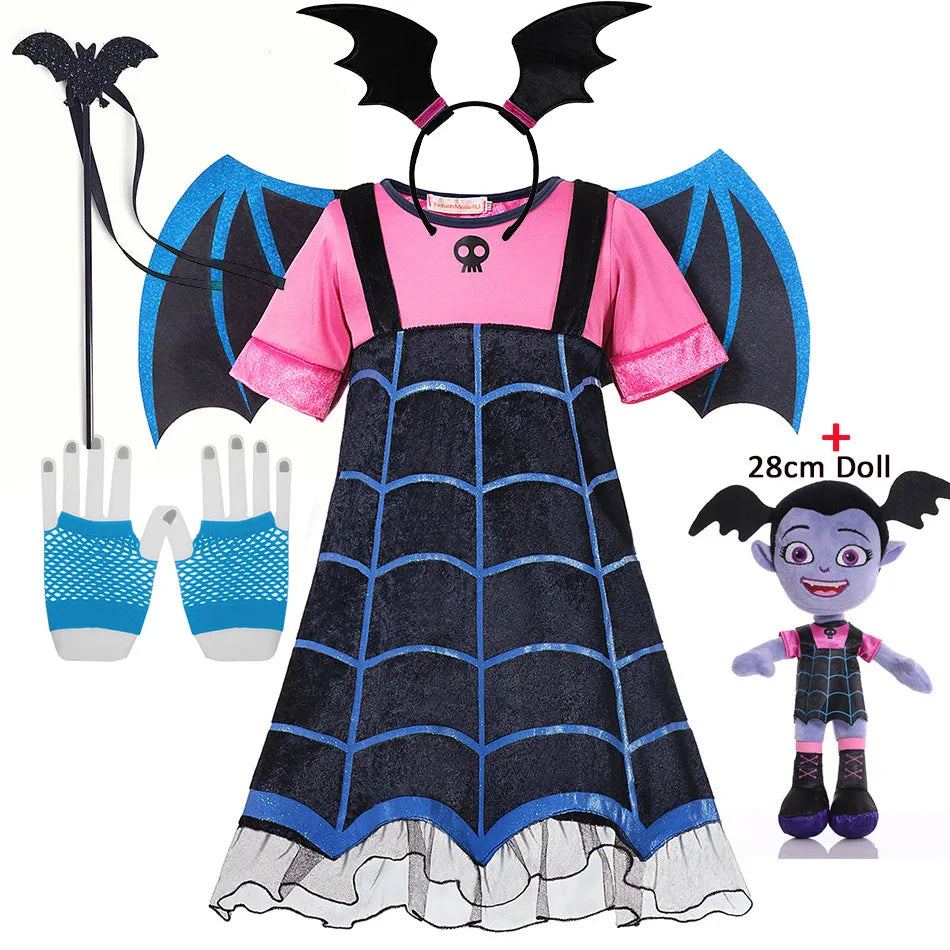 Halloween Vampire Disguise Clothing Child Disney Junior Vampirina Dress with Wings Gloves Girls All Saints' Day Kids Costume