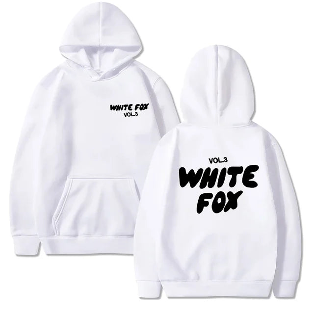 Women's white fox hooded sweatshirt letter printed fashion loose sweater Harajuku casual sweatshirt long sleeved