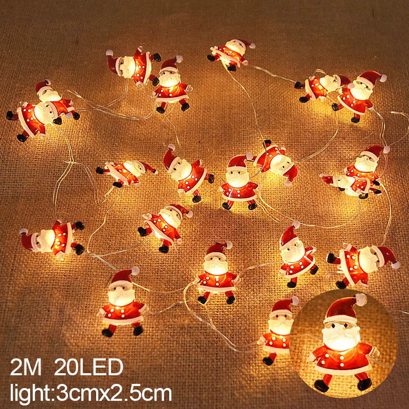 2M 20LED Santa Claus Snowflake LED Light String Decoration For Home Tree Ornament 2024 Kids Gift New Year