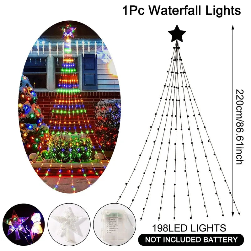 LED Star Waterfall Lights Christmas Decorations String Lights Christmas Tree Ornaments for Home 2024 Navidad Natal New Year 2025