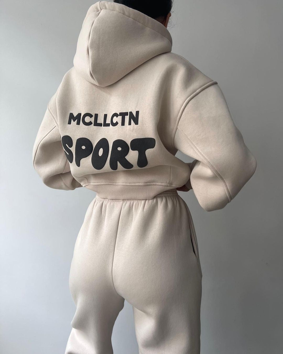 MCLLCTN Sport Women Tracksuit Solid Long Sleeve Letter Print Hoodie Fall Casual Loose Hooded Sets Warm Suit Trousers Two Piece Pants Sets