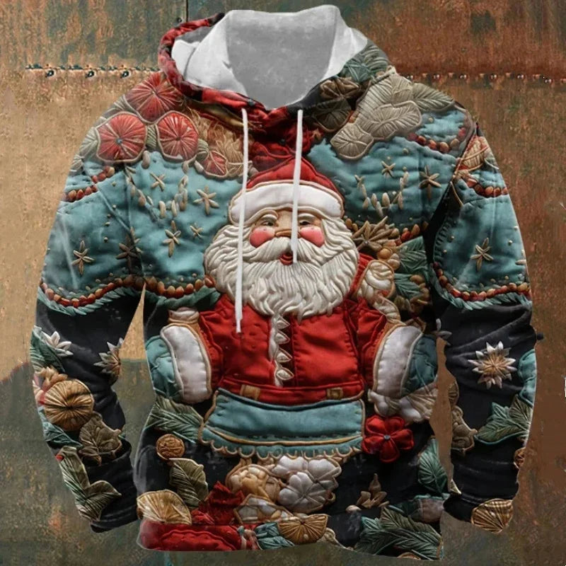 Funny Colourful Santa Claus 3D Print Hoodies For Men Clothes Fashion Cartoon Gifts Sweatshirt Xmas