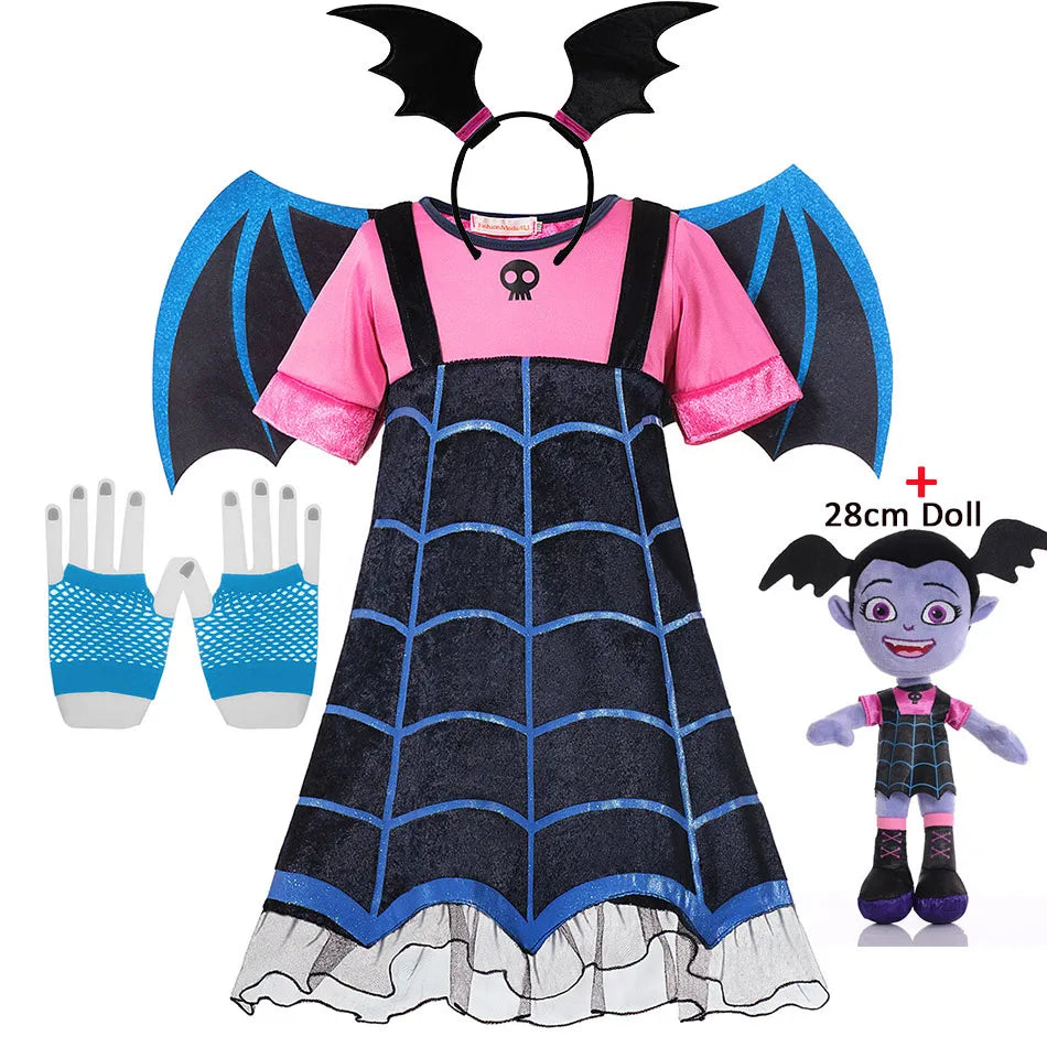 Halloween Vampire Disguise Clothing Child Disney Junior Vampirina Dress with Wings Gloves Girls All Saints' Day Kids Costume