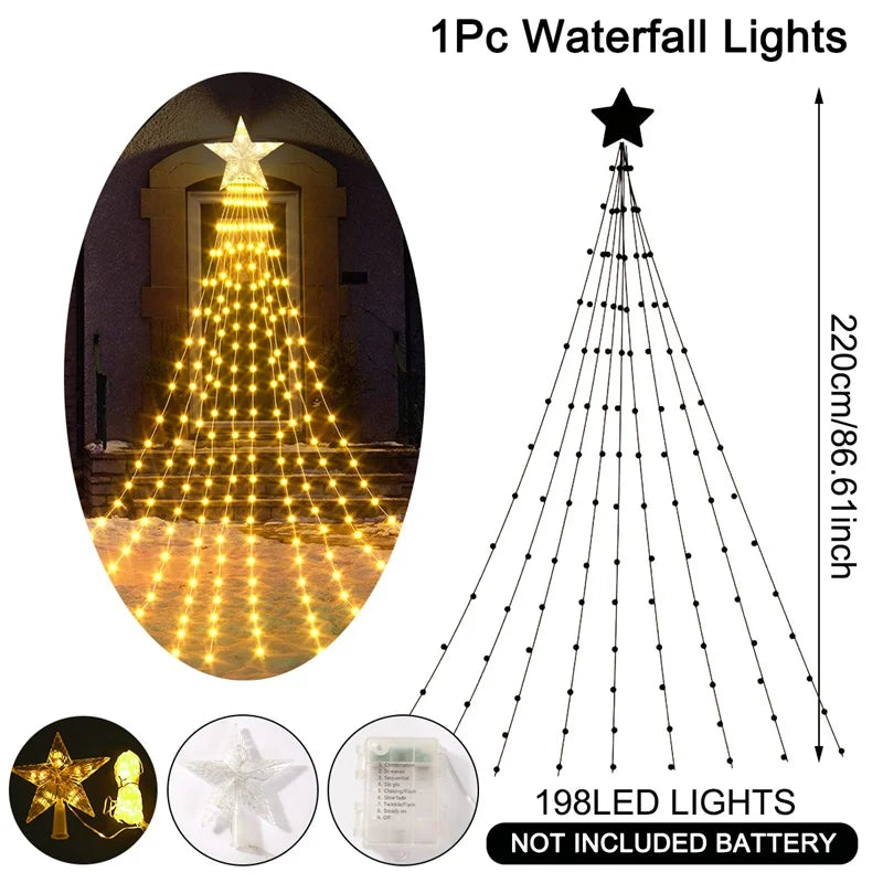 LED Star Waterfall Lights Christmas Decorations String Lights Christmas Tree Ornaments for Home 2024 Navidad Natal New Year 2025