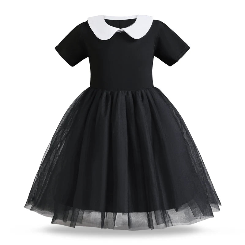 Wednesday Addams Costumes for Girls 2023 Movie Wednesday Mesh Dress Halloween Carnival  Gothic Winds Party Dress Up for 3-10 Yrs