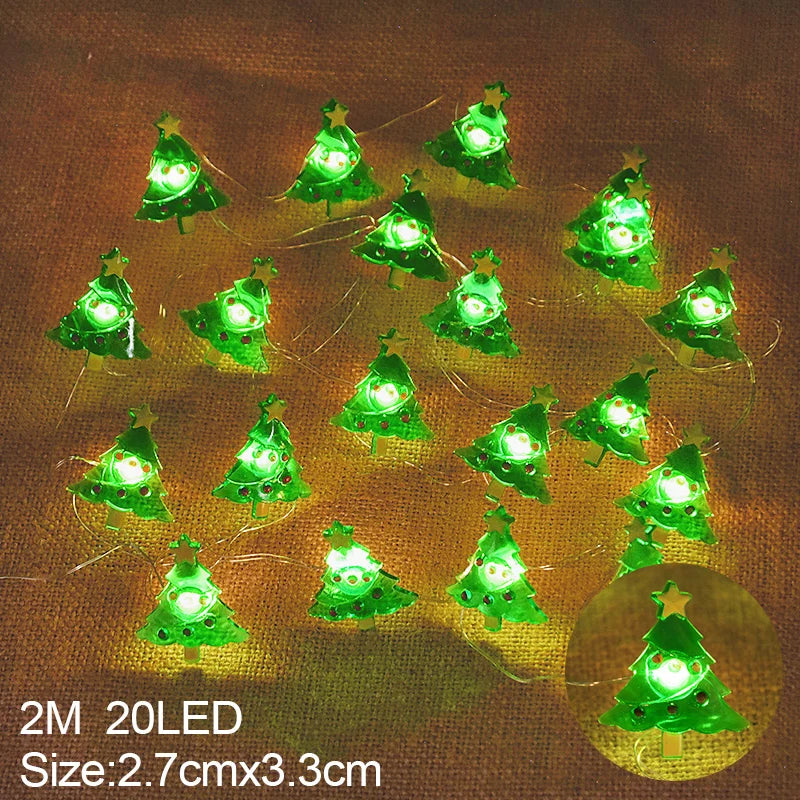 2M 20LED Santa Claus Snowflake LED Light String Decoration For Home Tree Ornament 2024 Kids Gift New Year