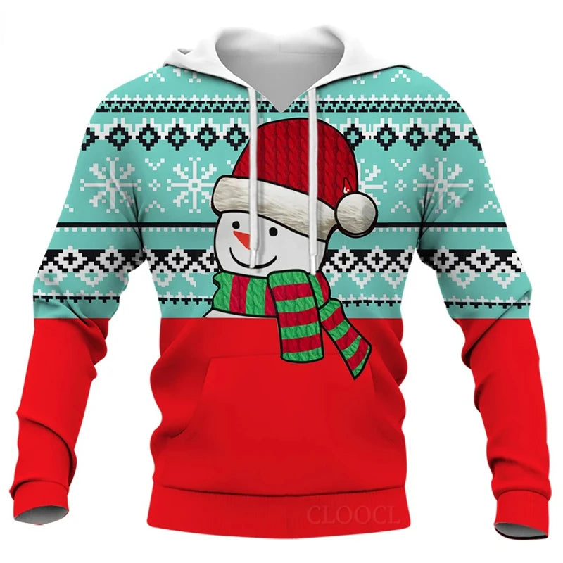 Funny Santa Claus Graphic Hoodies For Men Clothes Fashion Christmas Gifts Tracksuit Snowman 3D Printed Pullovers Y2k Hoody