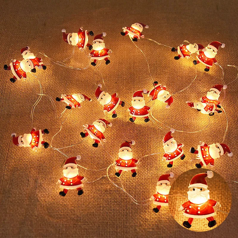 2M 20LED Santa Claus Snowflake LED Light String Decoration For Home Tree Ornament 2024 Kids Gift New Year