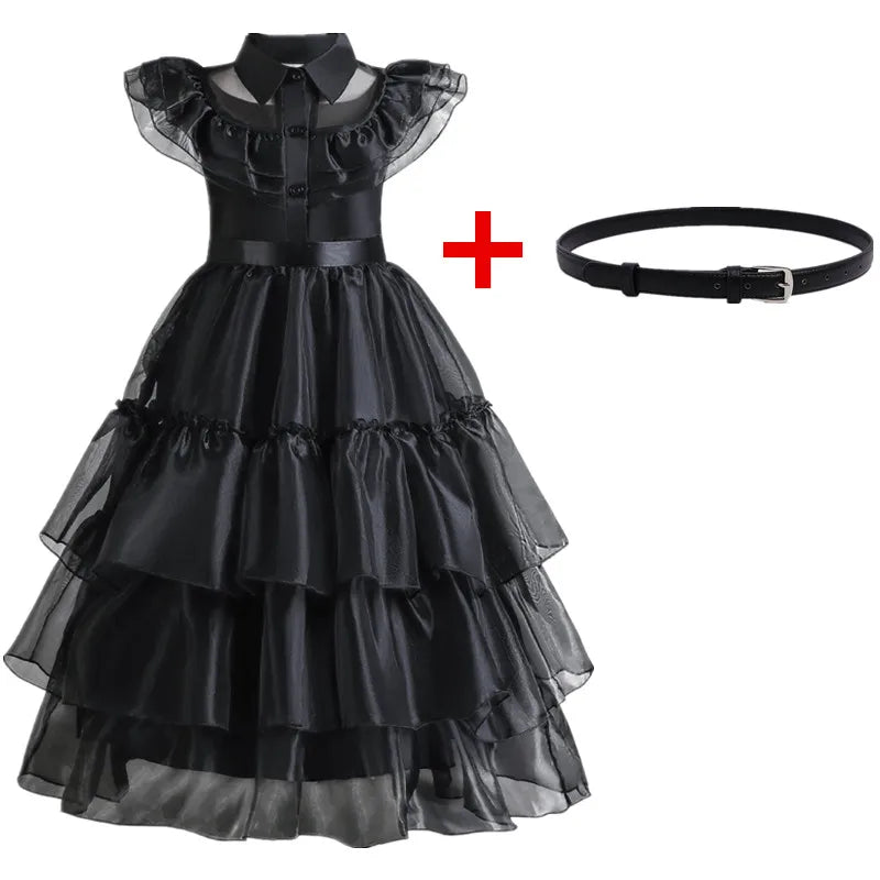 Wednesday Addams Costumes for Girls 2023 Movie Wednesday Mesh Dress Halloween Carnival  Gothic Winds Party Dress Up for 3-10 Yrs