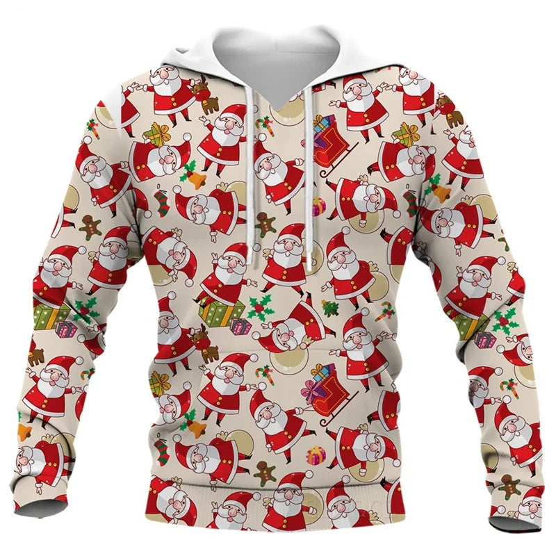 Funny Santa Claus Graphic Hoodies For Men Clothes Fashion Christmas Gifts Tracksuit Snowman 3D Printed Pullovers Y2k Hoody