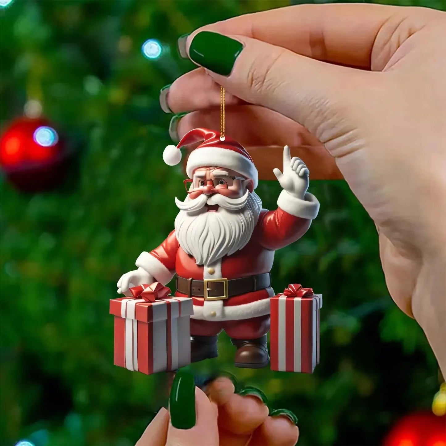 Flat Acrylic Cartoon Car Haning Pendants Santa Claus Snowman Ornaments Decor Noel Tree Hangings