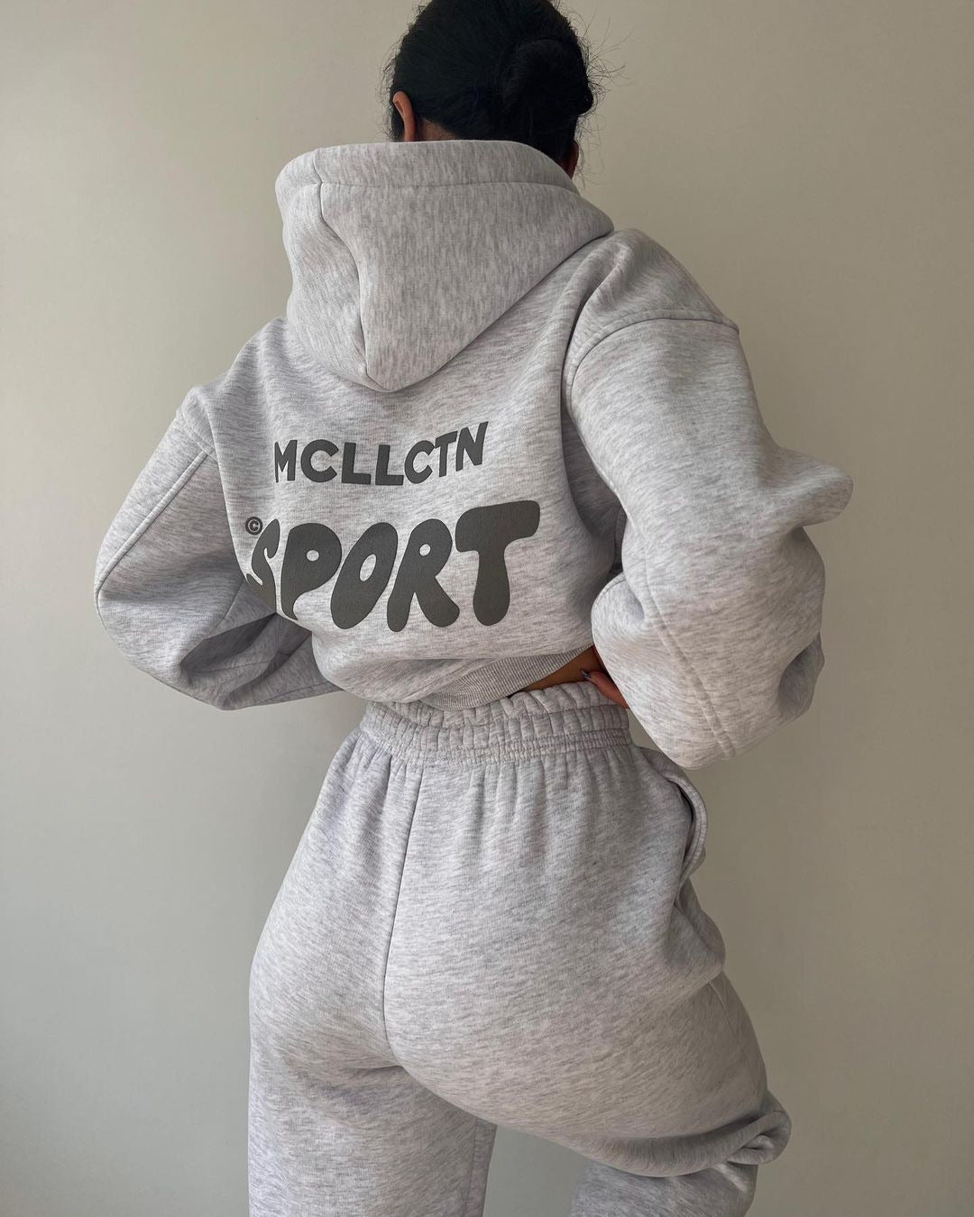 MCLLCTN Sport Women Tracksuit Solid Long Sleeve Letter Print Hoodie Fall Casual Loose Hooded Sets Warm Suit Trousers Two Piece Pants Sets